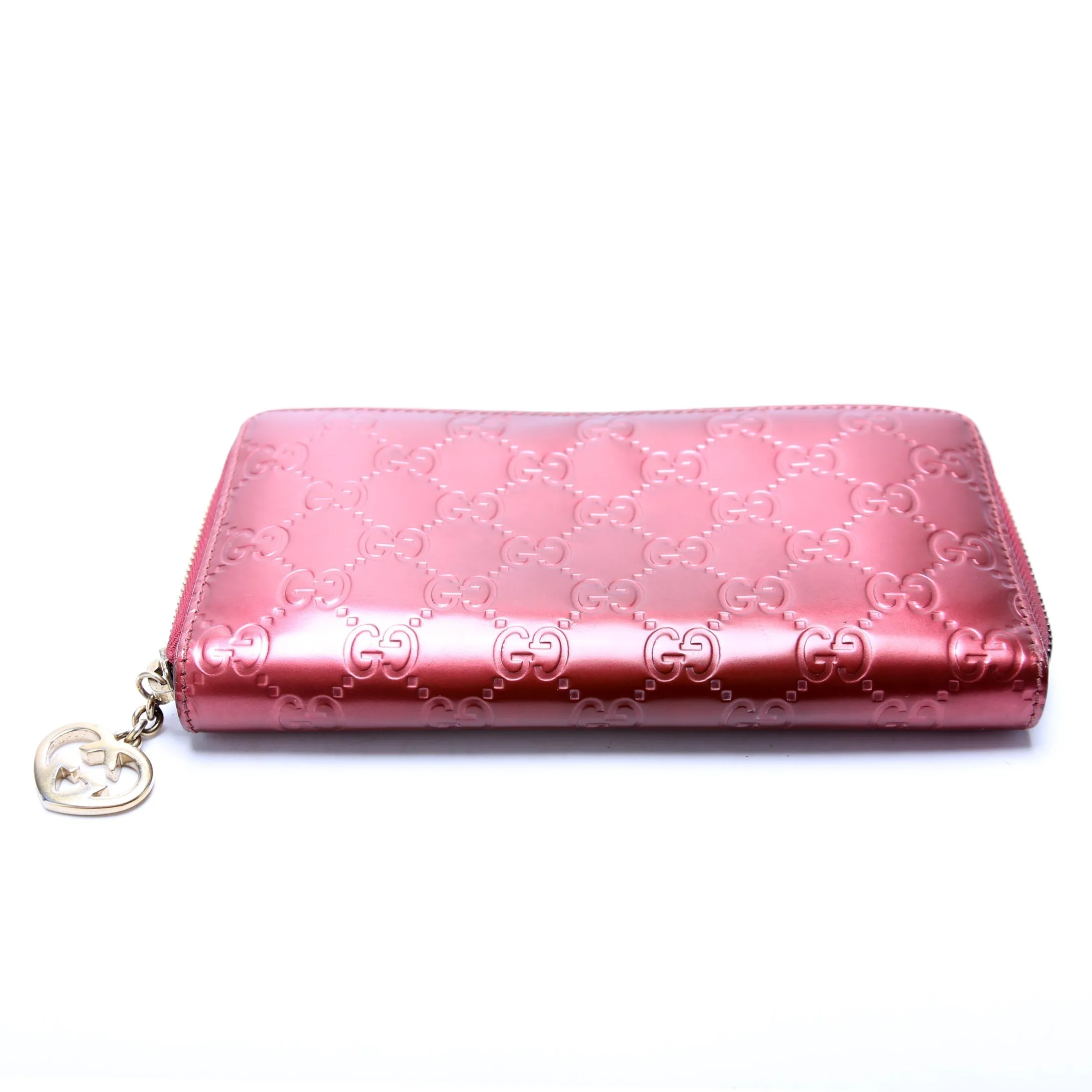 308005 Gucci Leather Interlocking G Heart Zip Around Wallet