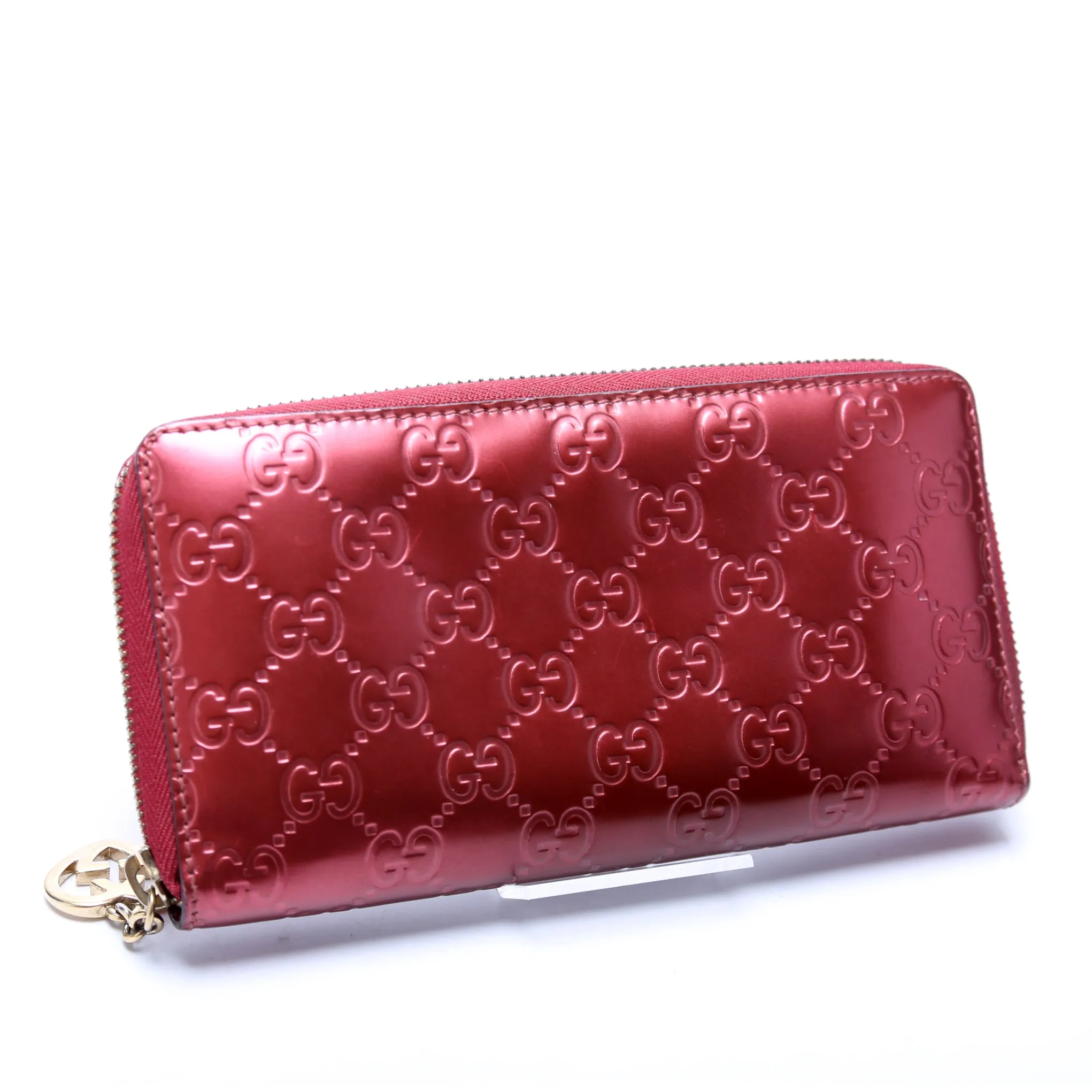 308005 Gucci Leather Interlocking G Heart Zip Around Wallet
