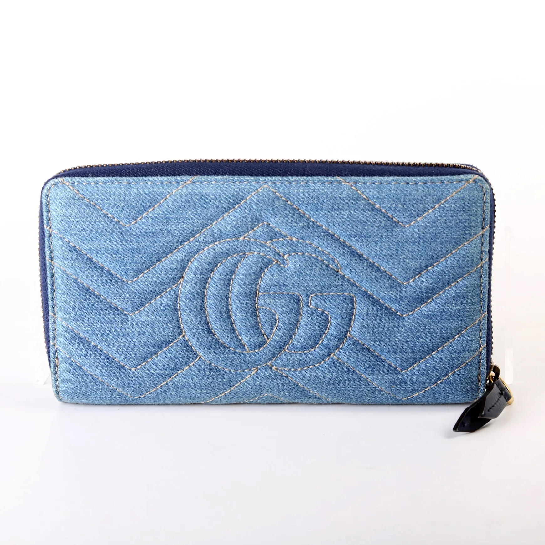 443123 GG Marmont Pearly Denim Zip Around Wallet Blue