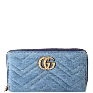 443123 GG Marmont Pearly Denim Zip Around Wallet Blue