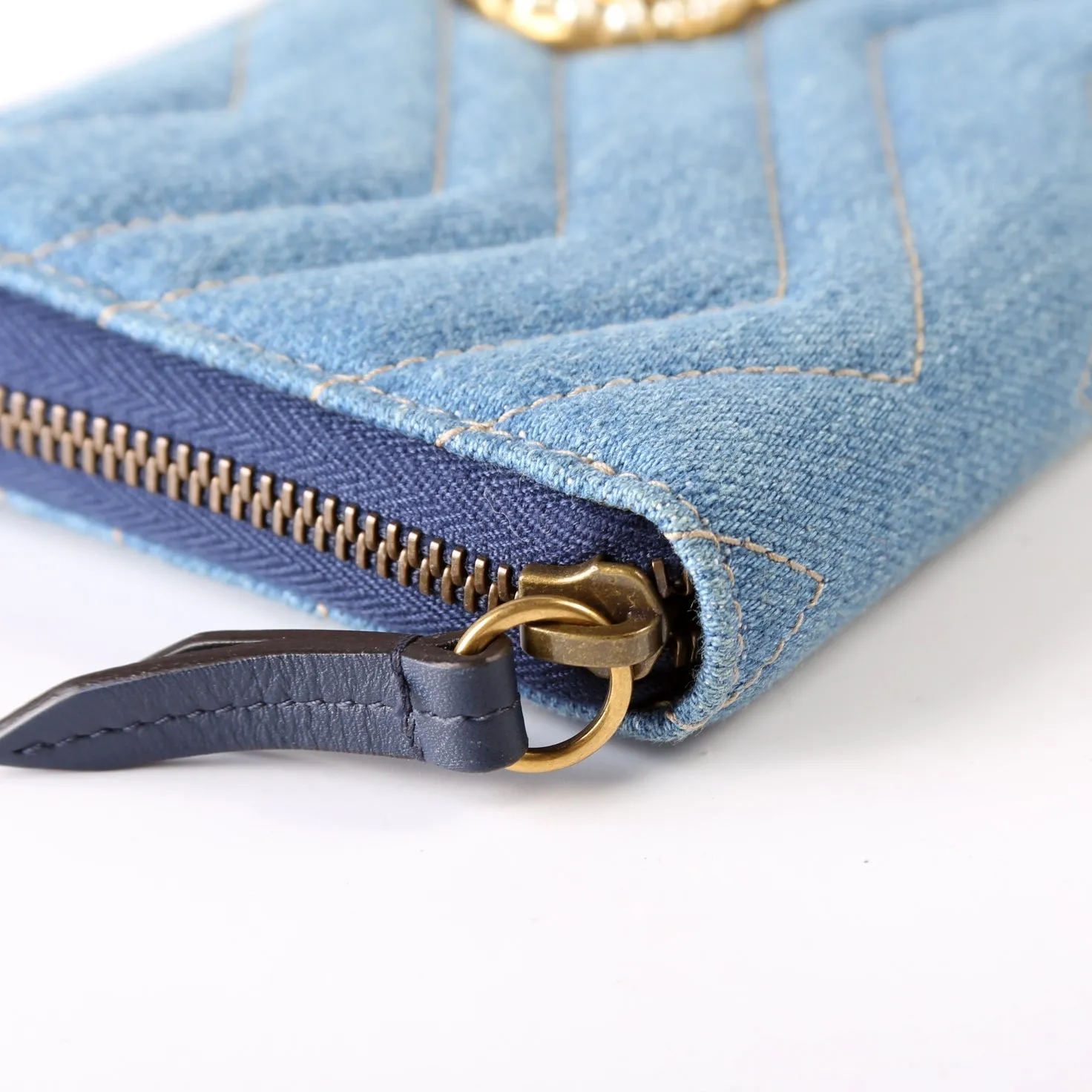 443123 GG Marmont Pearly Denim Zip Around Wallet Blue