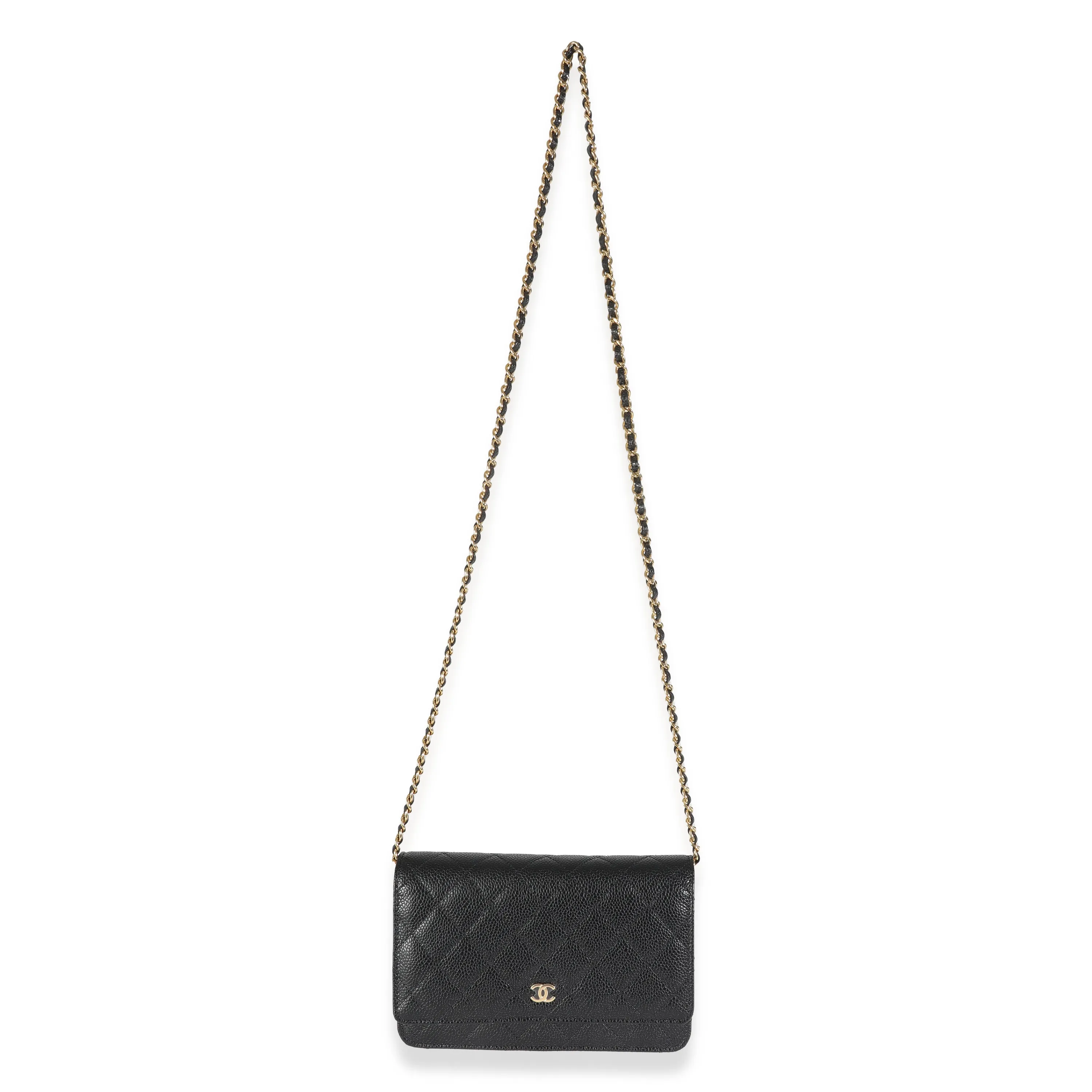 Black Quilted Caviar Classic Wallet On Chain