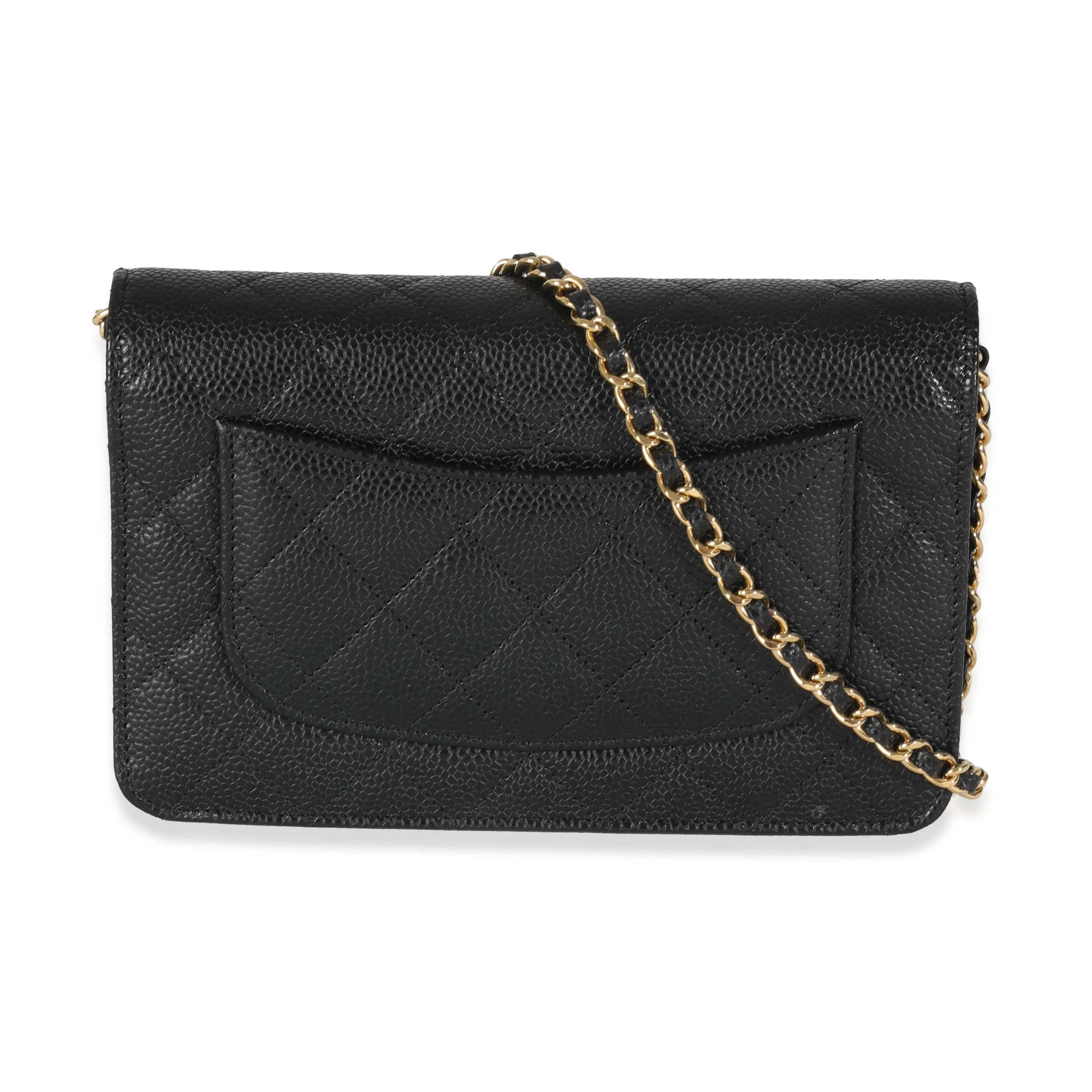 Black Quilted Caviar Classic Wallet On Chain