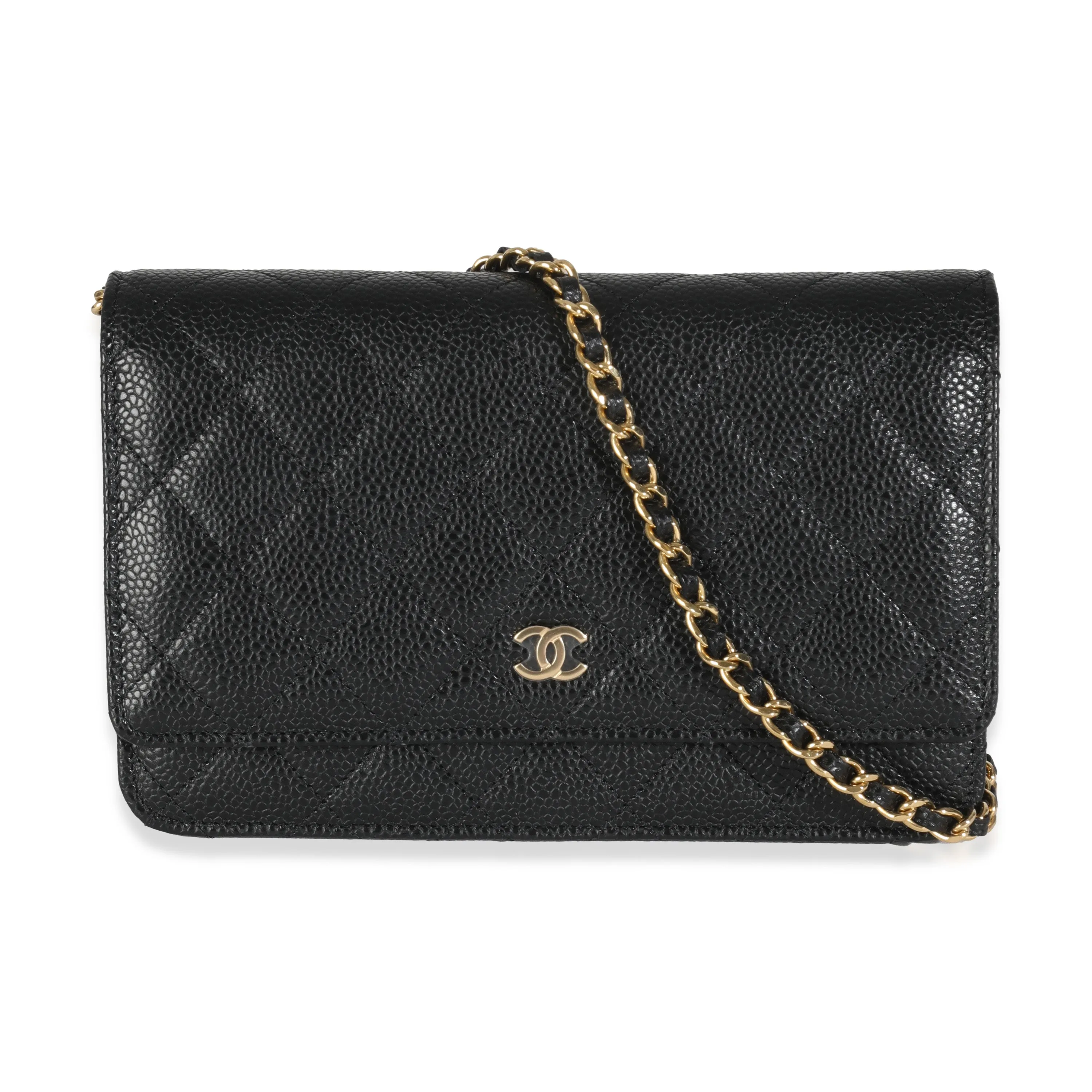 Black Quilted Caviar Classic Wallet On Chain
