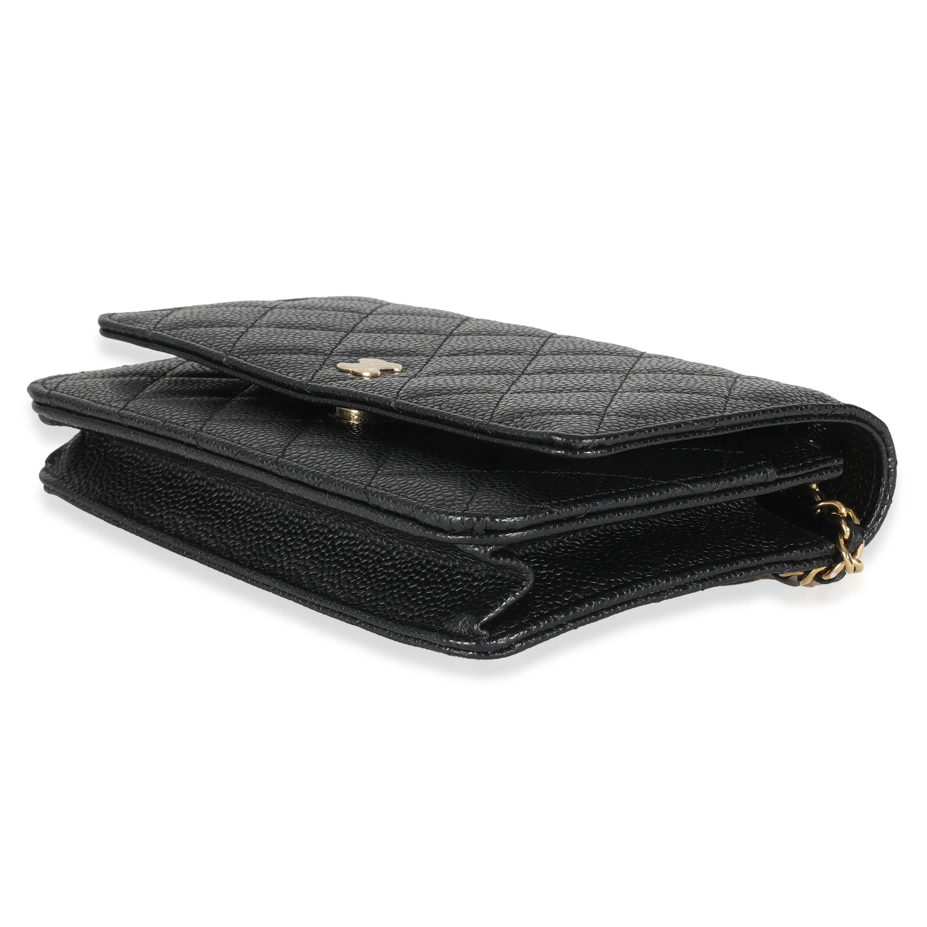 Black Quilted Caviar Classic Wallet On Chain