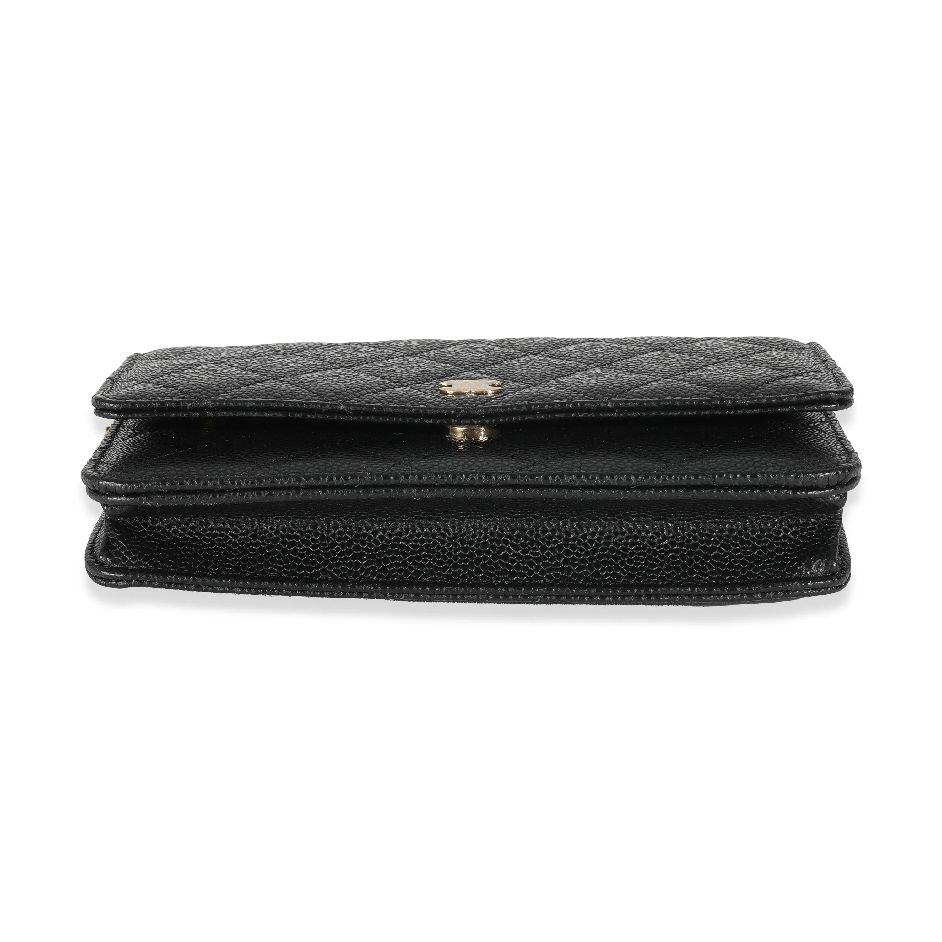 Black Quilted Caviar Classic Wallet On Chain