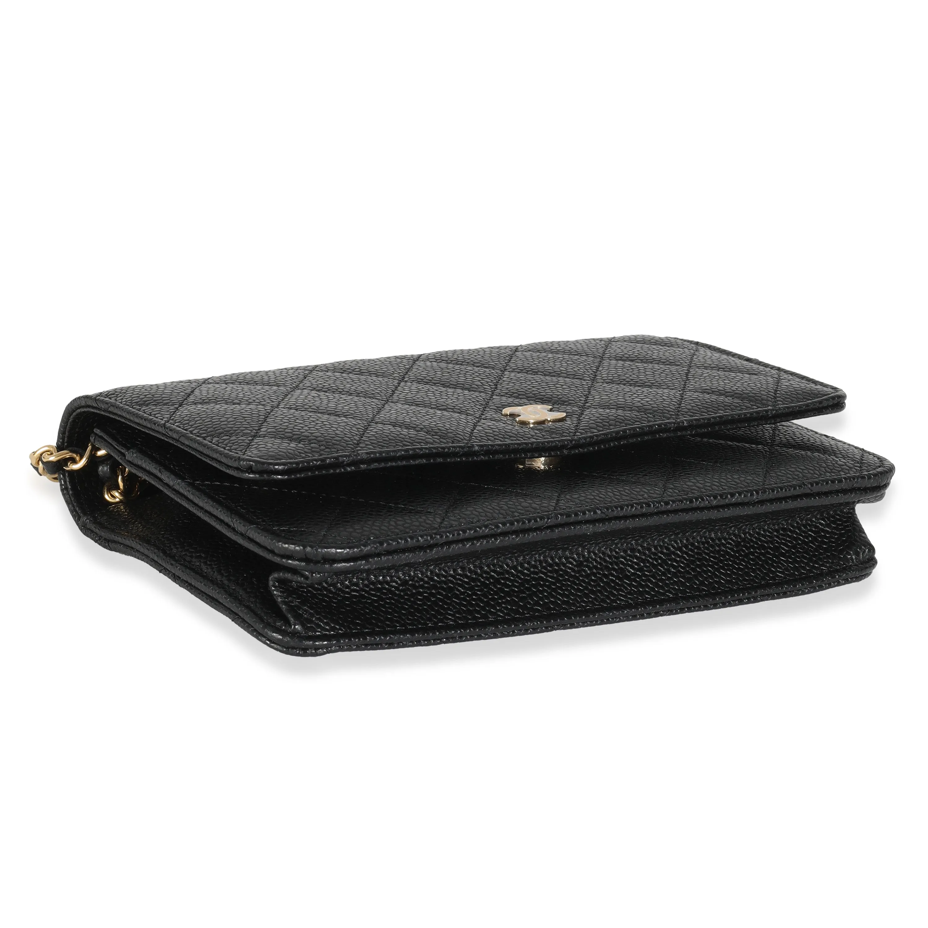 Black Quilted Caviar Classic Wallet On Chain