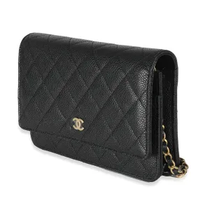 Black Quilted Caviar Classic Wallet On Chain