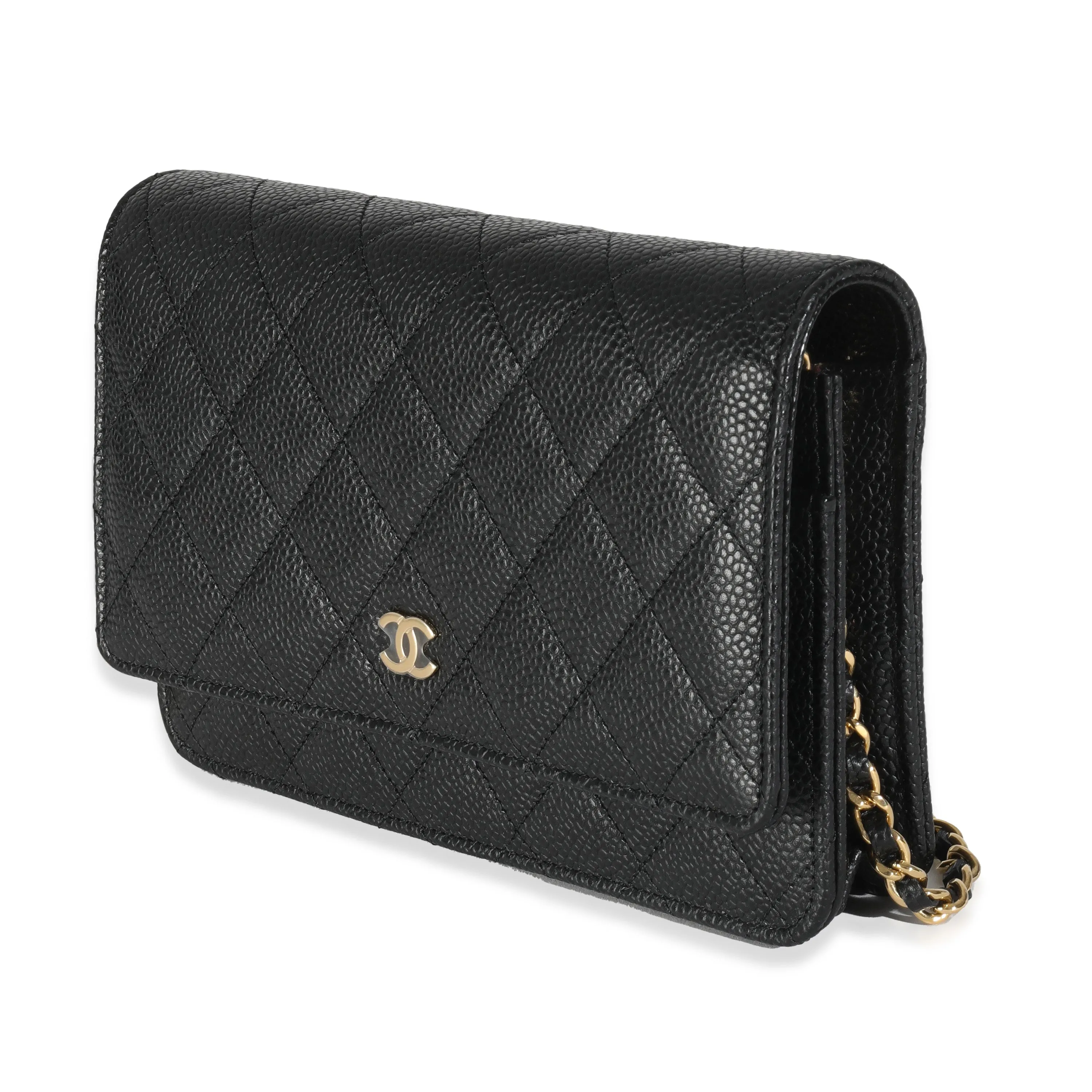 Black Quilted Caviar Classic Wallet On Chain