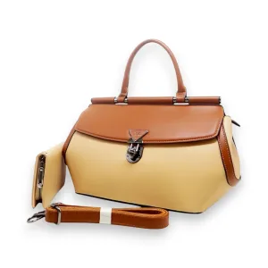 BS Classic Dual-Tone Top Handle Satchel with Lock Closure & Wallet
