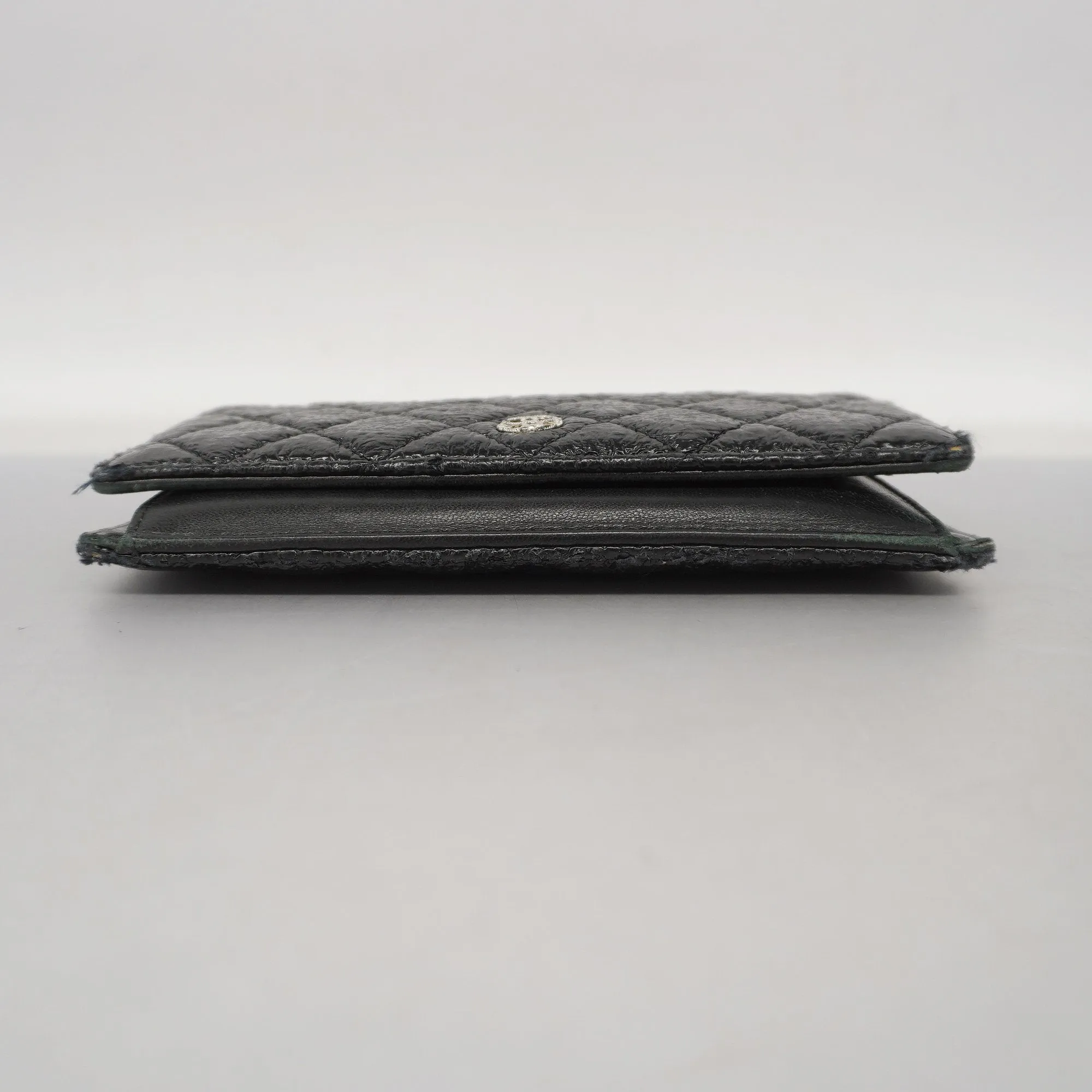 Chanel Bifold Long Wallet Cocomark Silver Metal Fittings Women's Leather Long Wallet (bi-fold) Black