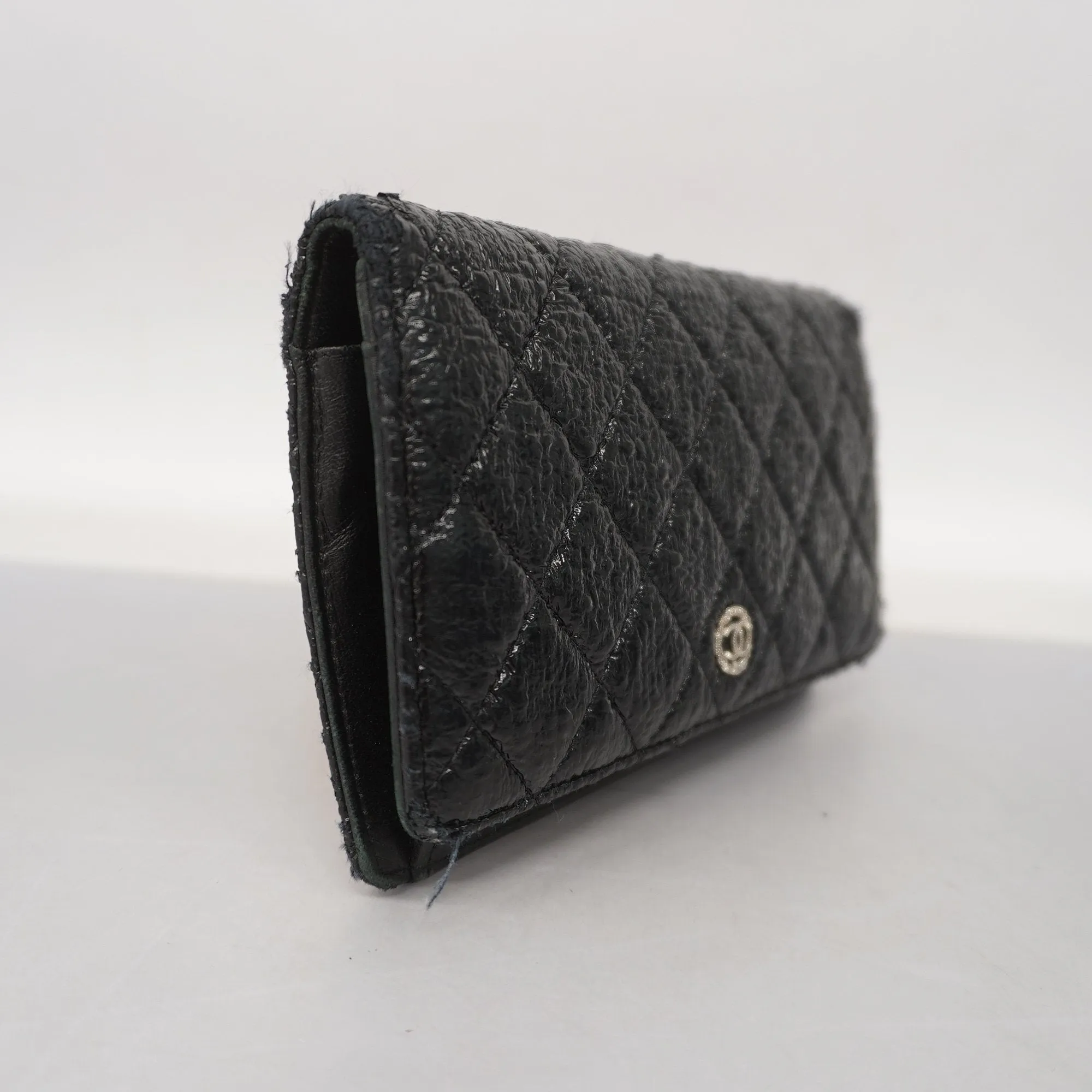 Chanel Bifold Long Wallet Cocomark Silver Metal Fittings Women's Leather Long Wallet (bi-fold) Black
