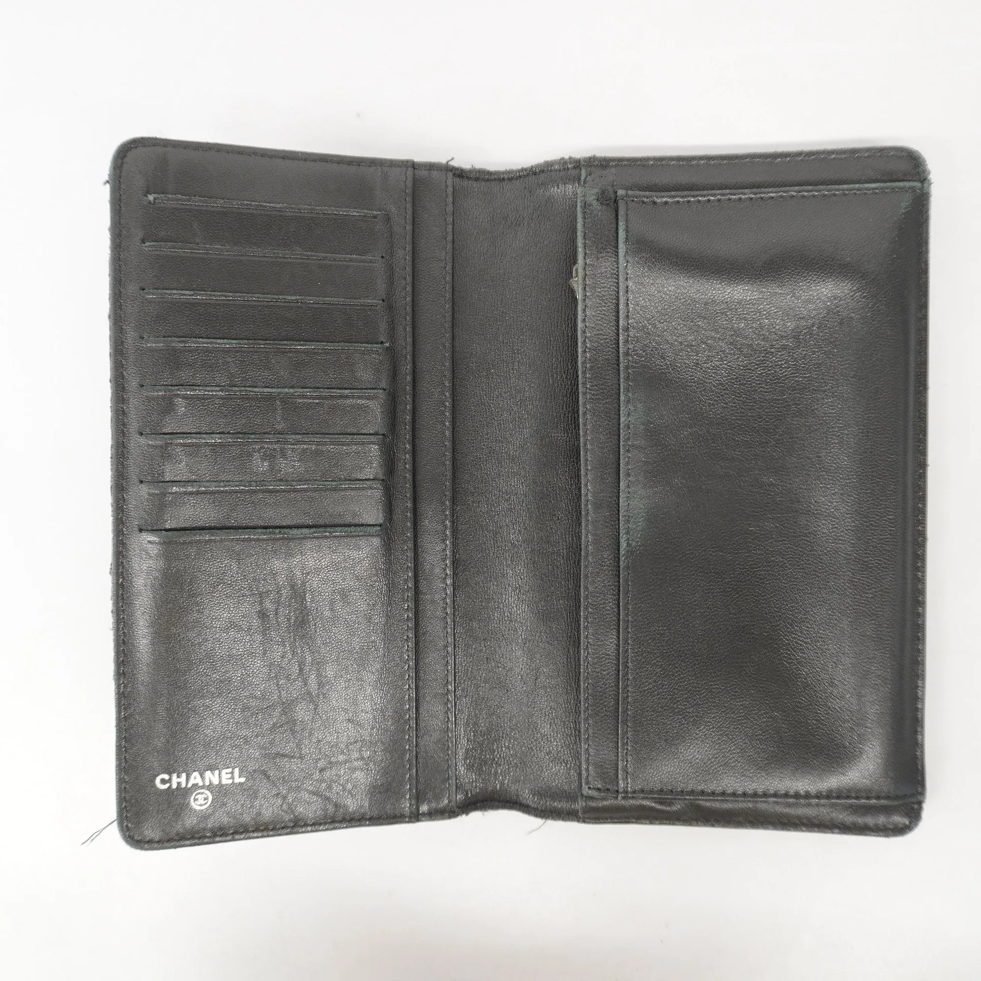 Chanel Bifold Long Wallet Cocomark Silver Metal Fittings Women's Leather Long Wallet (bi-fold) Black