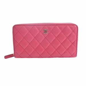 Chanel Caviar Skin Matelasse Coco Mark Timeless Classic Round Long Wallet Pink