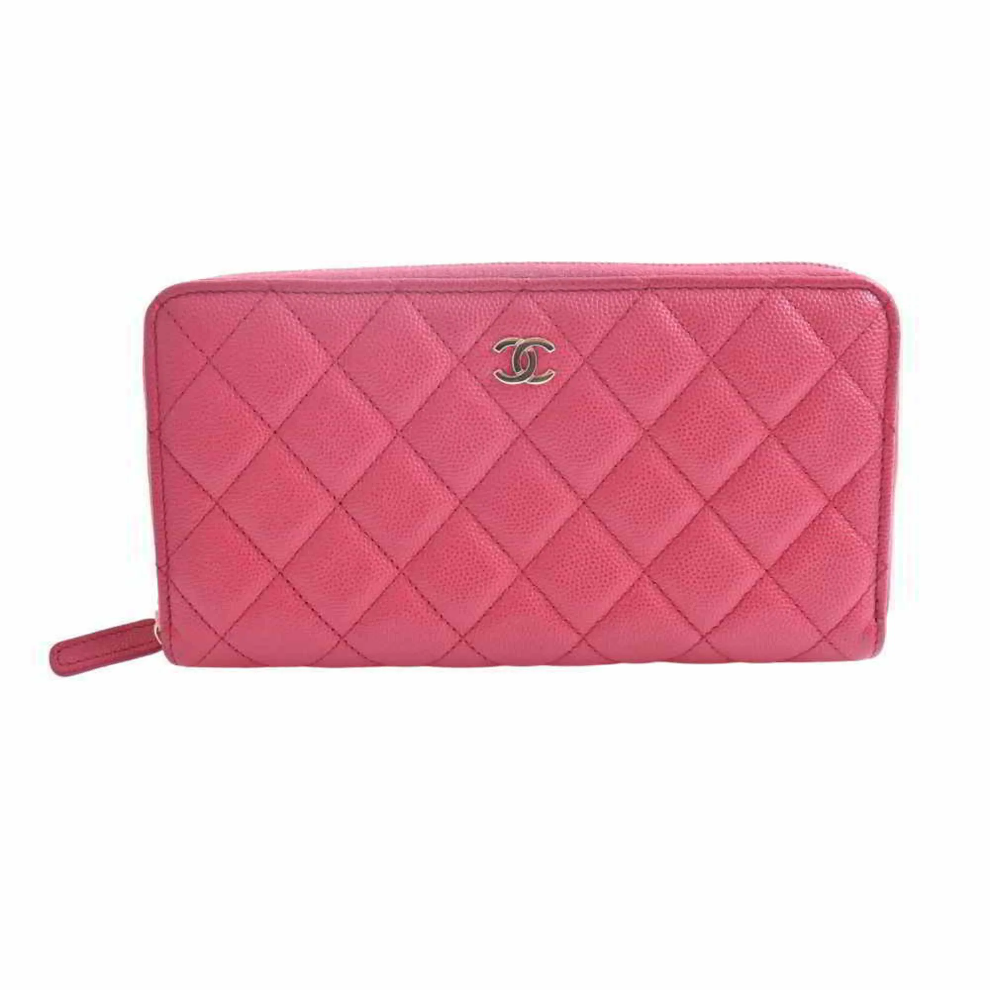 Chanel Caviar Skin Matelasse Coco Mark Timeless Classic Round Long Wallet Pink