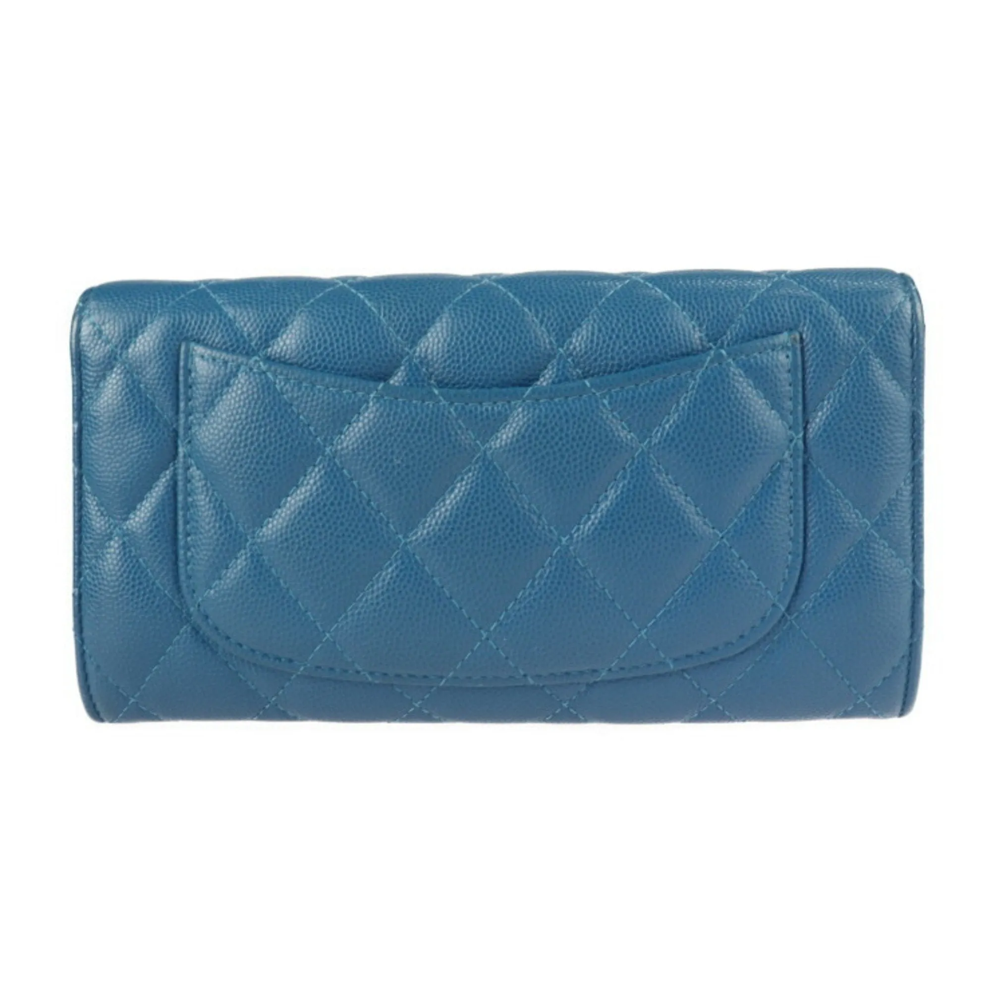 Chanel Classic Long Flap Wallet Matelasse Bifold AP0241 Caviar Skin Blue Gold Metal Fittings 30 Series