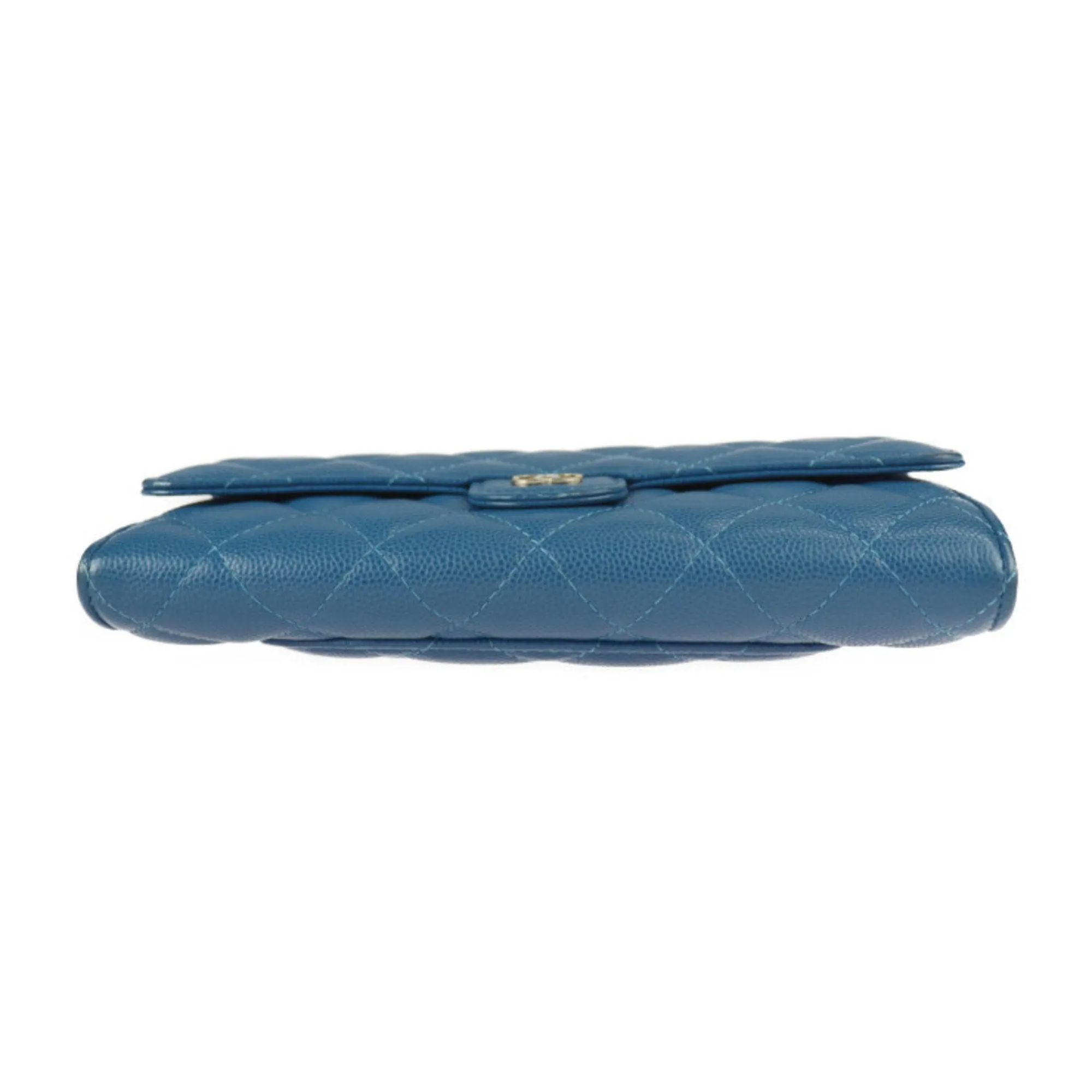 Chanel Classic Long Flap Wallet Matelasse Bifold AP0241 Caviar Skin Blue Gold Metal Fittings 30 Series