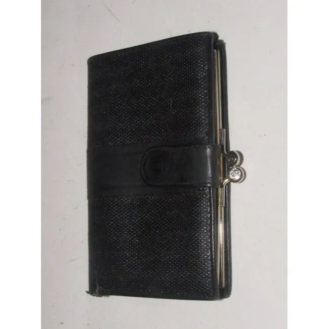 Fendi Black Thin Striped Coated Canvas And Black Leather Vintage Wallet