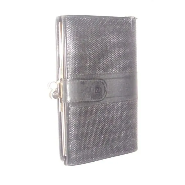 Fendi Black Thin Striped Coated Canvas And Black Leather Vintage Wallet