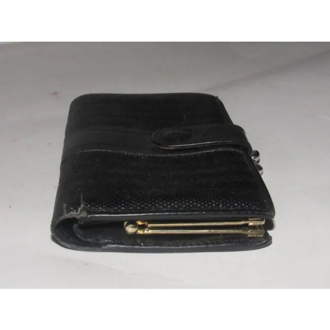 Fendi Black Thin Striped Coated Canvas And Black Leather Vintage Wallet