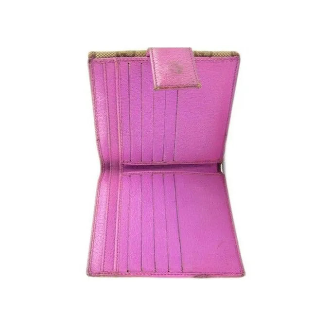 Gucci Brown Large G Logo Canvas And Hot Pink Leather Vintage Wallet