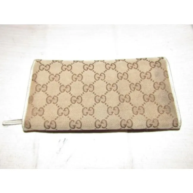 Gucci Brown Large G Logo Print Canvas And White Leather Vintage Wallet