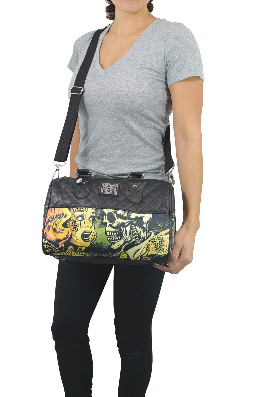 Horror B Movie Cartoon Small Satchel Purse Crossbody Bag, Faux Leather, Vintage-Inspired Print