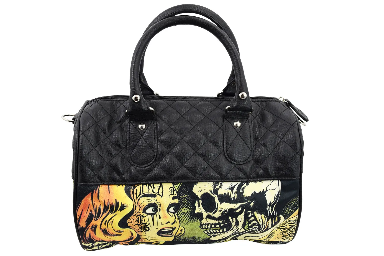 Horror B Movie Cartoon Small Satchel Purse Crossbody Bag, Faux Leather, Vintage-Inspired Print