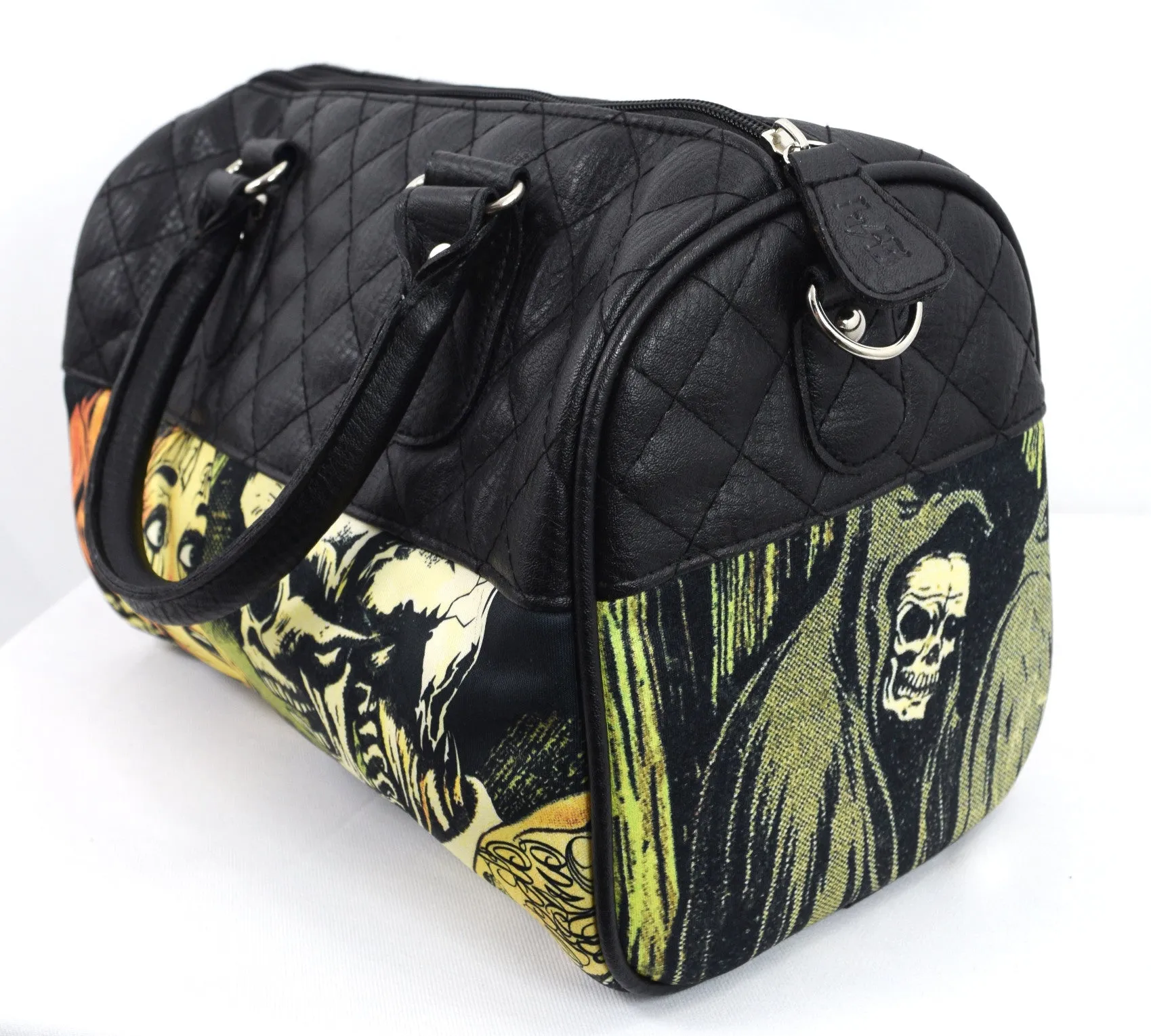 Horror B Movie Cartoon Small Satchel Purse Crossbody Bag, Faux Leather, Vintage-Inspired Print