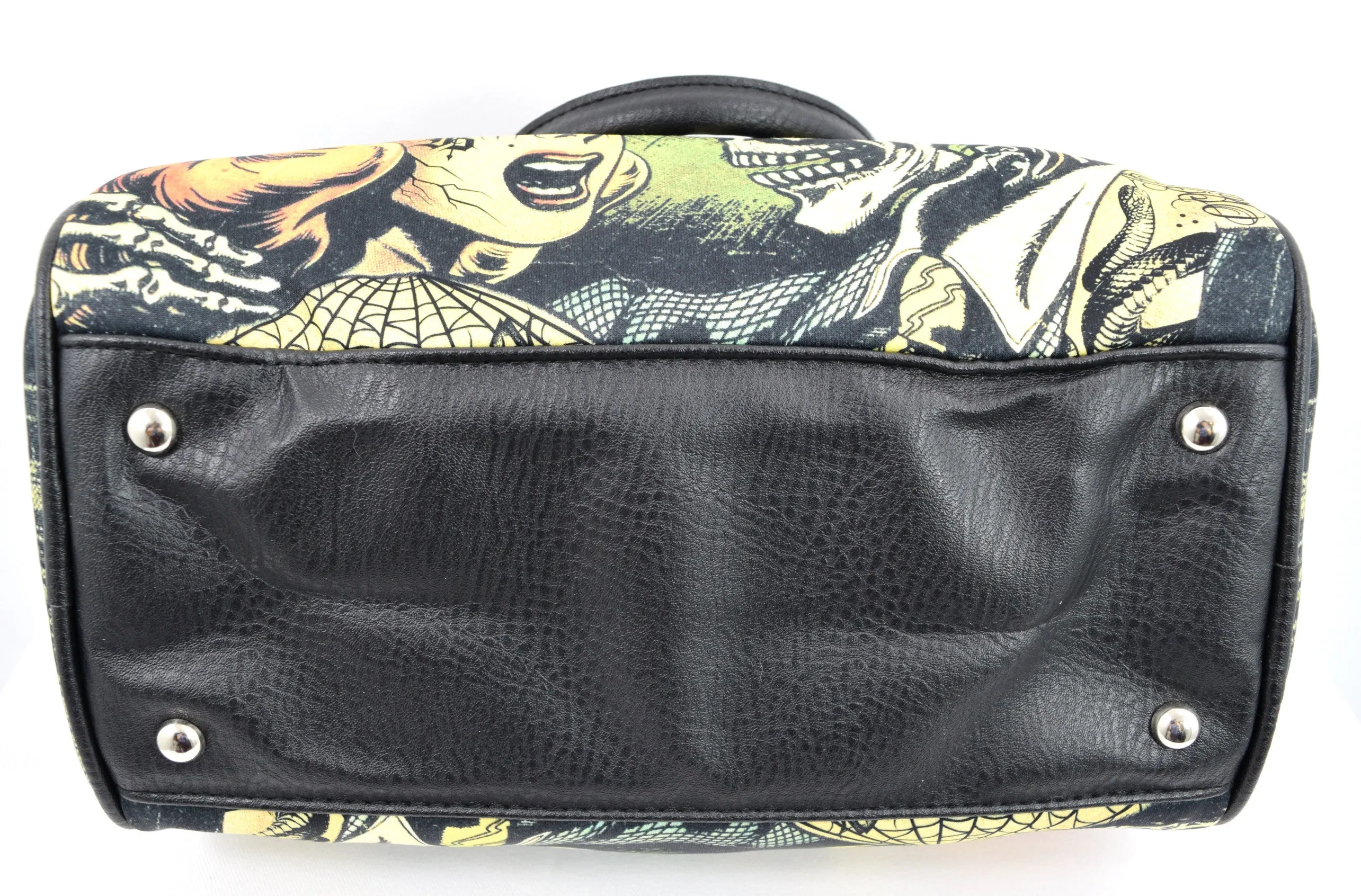 Horror B Movie Cartoon Small Satchel Purse Crossbody Bag, Faux Leather, Vintage-Inspired Print