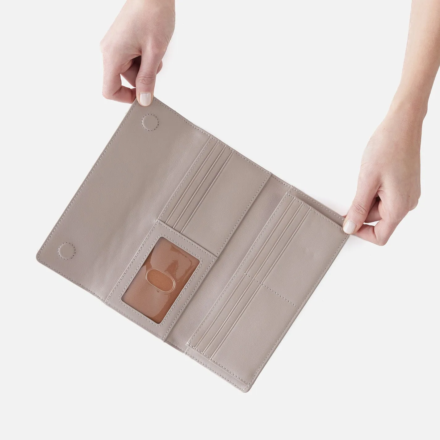 Jill Large Trifold Wallet in Quilted Silk Napa Leather - Warm Grey