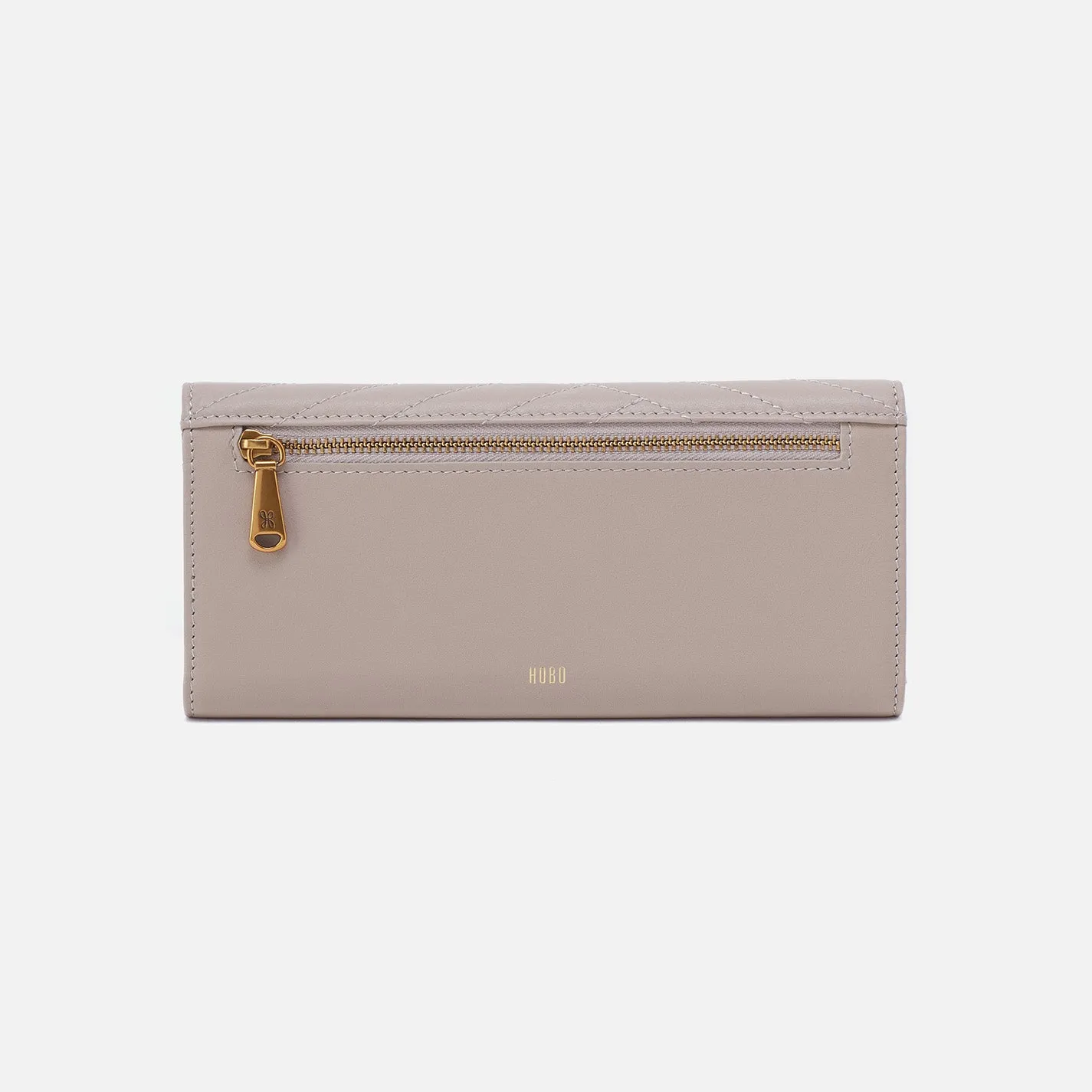 Jill Large Trifold Wallet in Quilted Silk Napa Leather - Warm Grey
