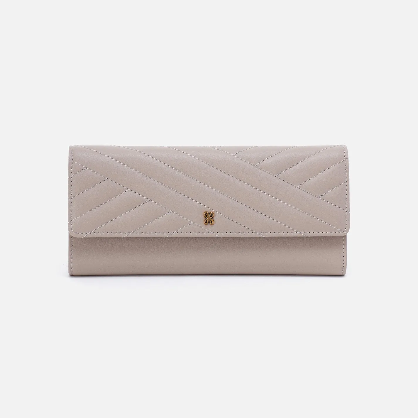 Jill Large Trifold Wallet in Quilted Silk Napa Leather - Warm Grey