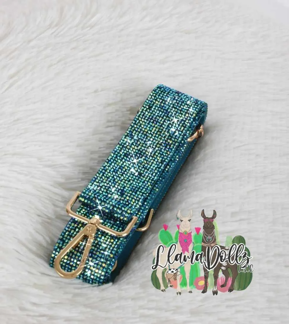 Sparkling Rhinestone Guitar Strap Teal Irridescent