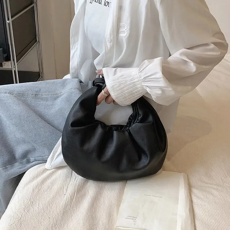 UAKISS  -   Harajuku Solid Cloud Bag For Women Folds Chic Leather Hobos Bag Retro Cloud Crossbody Bag Female Vintage Design Bolsa