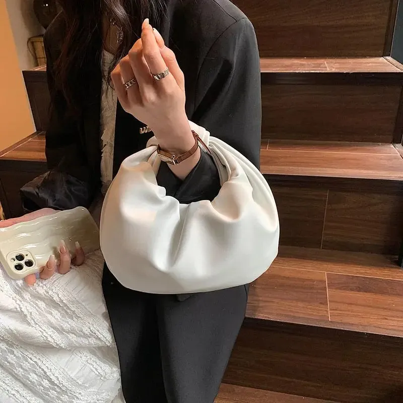 UAKISS  -   Harajuku Solid Cloud Bag For Women Folds Chic Leather Hobos Bag Retro Cloud Crossbody Bag Female Vintage Design Bolsa
