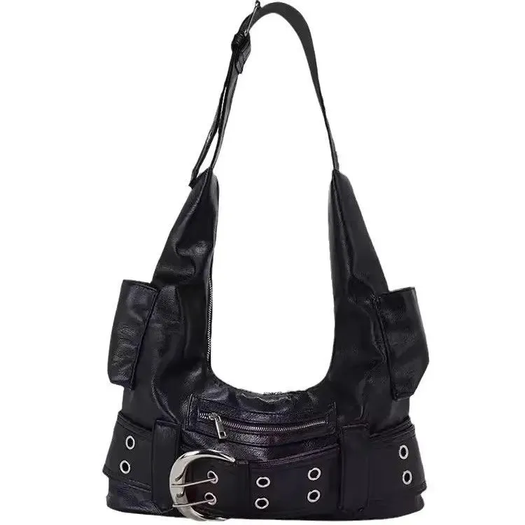 UAKISS  -  High Street Black Shoulder Bags Purse Women Sweet Cool Hot Girls Leather Y2k Handbag Female Retro Casual Crossbody Bags