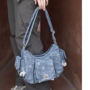 UAKISS  -   High Street Denim Shoulder Bags Purse Women Hot Girl Large Capacity Casual Crossbody Bags Female Retro Handbag Aesthetic