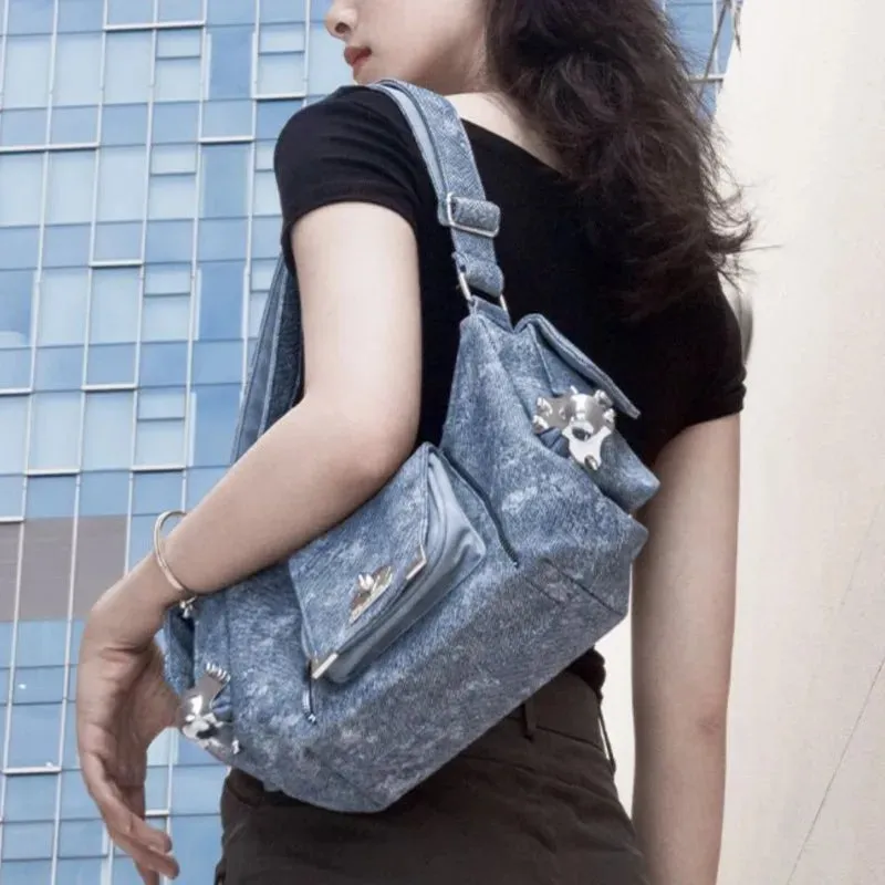 UAKISS  -   High Street Denim Shoulder Bags Purse Women Hot Girl Large Capacity Casual Crossbody Bags Female Retro Handbag Aesthetic