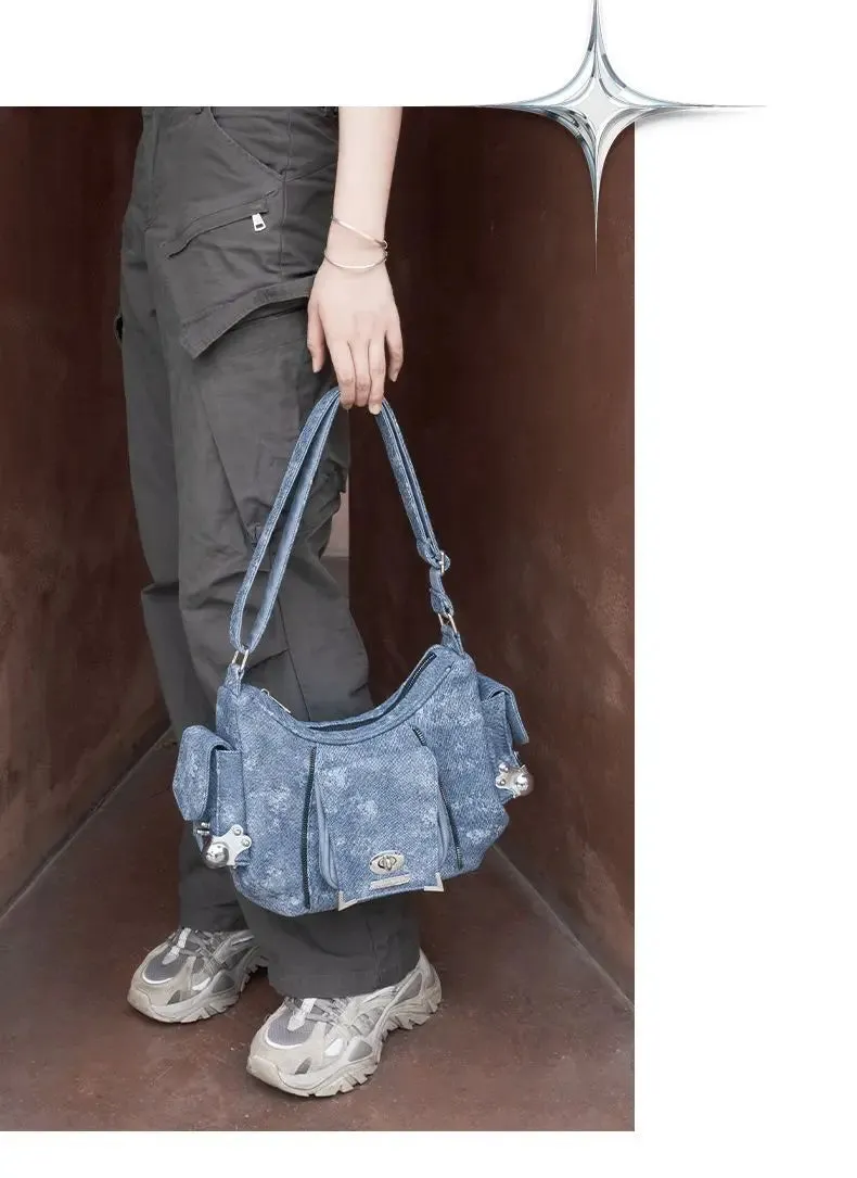 UAKISS  -   High Street Denim Shoulder Bags Purse Women Hot Girl Large Capacity Casual Crossbody Bags Female Retro Handbag Aesthetic
