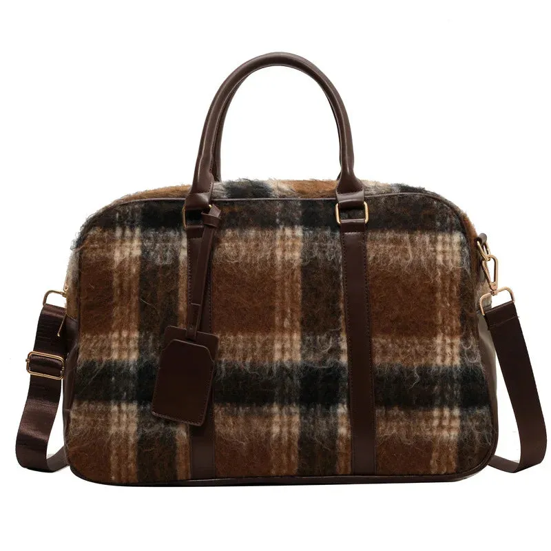 UAKISS  -  Luxury Designer PU Leather and PU Leather Plaid Women's Handbag Retro Crossbody Bag Large Capacity Tote