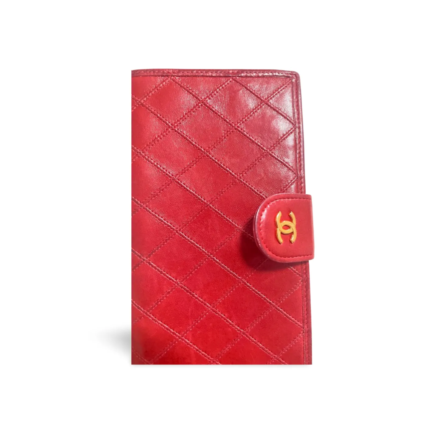 Vintage CHANEL lipstick red calfskin leather wallet with gold tone CC motif. Classic purse. 060810r3